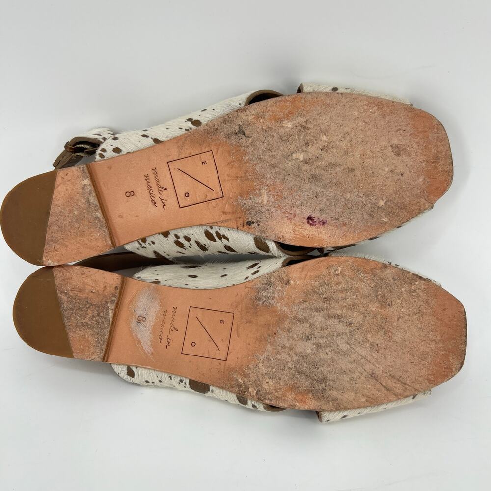 Either Or Crossband Calf Hair Sandals Womens 8 White Tan Animal Print Sling Back - Picture 7 of 8